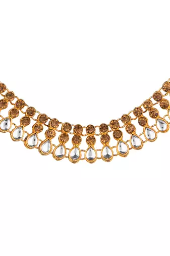 Lct white color necklace set with earrings & maang tikka | kundan & agate stone | gold plating