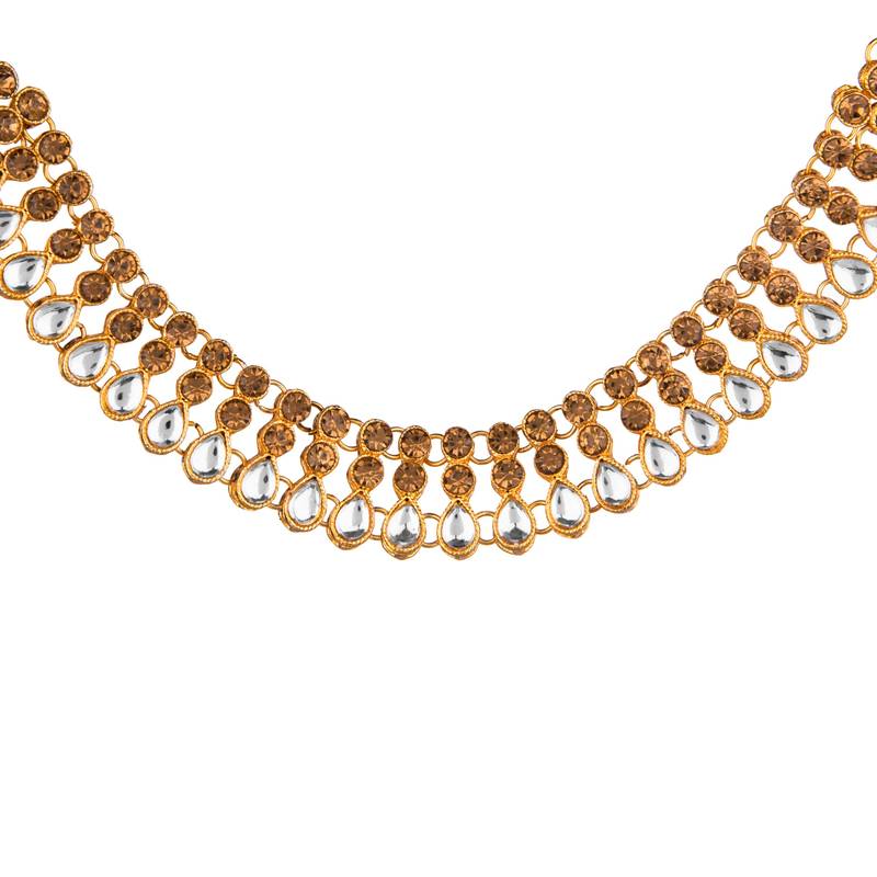 Lct white color necklace set with earrings & maang tikka | kundan & agate stone | gold plating