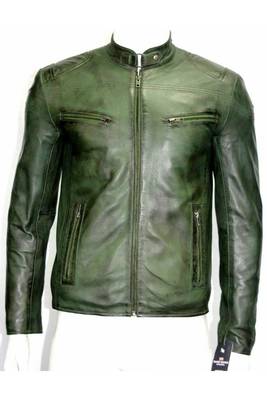 Men's green leather iconic look lambskin biker jacket 1