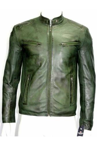 Men's green leather iconic look lambskin biker jacket