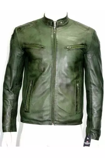 Men's green leather iconic look lambskin biker jacket