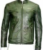 Men's green leather iconic look lambskin biker jacket