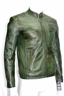Men's green leather iconic look lambskin biker jacket 2