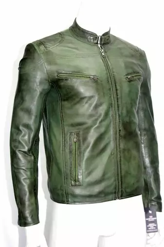 Men's green leather iconic look lambskin biker jacket