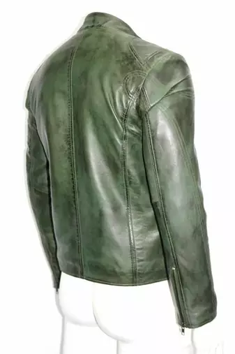 Men's green leather iconic look lambskin biker jacket