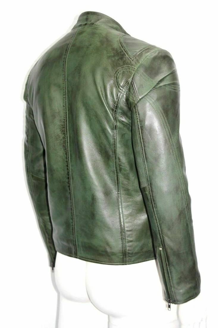 Men's green leather iconic look lambskin biker jacket