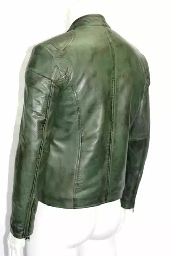 Men's green leather iconic look lambskin biker jacket