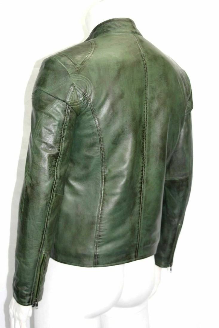 Men's green leather iconic look lambskin biker jacket