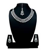 White color necklace set with earrings & maang tikka | kundan & agate stone | silver plating