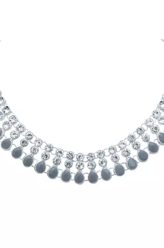Grey color necklace set with earrings & maang tikka | kundan & agate stone | silver plating