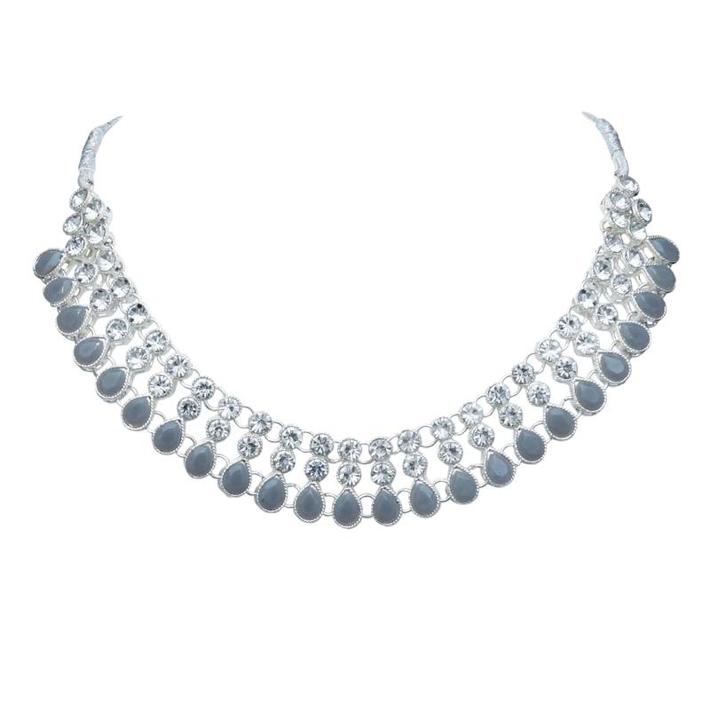Grey color necklace set with earrings & maang tikka | kundan & agate stone | silver plating