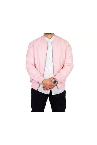 Men's pink genuine leather bomber jacket daily wear