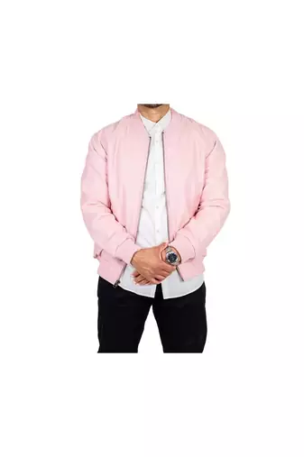 Men's pink genuine leather bomber jacket daily wear