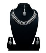 Grey color necklace set with earrings & maang tikka | kundan & agate stone | silver plating