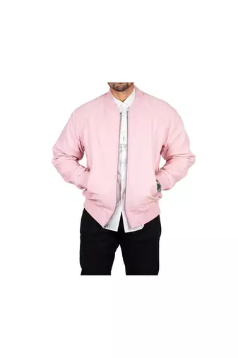 Men's pink genuine leather bomber jacket daily wear