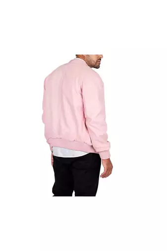 Men's pink genuine leather bomber jacket daily wear