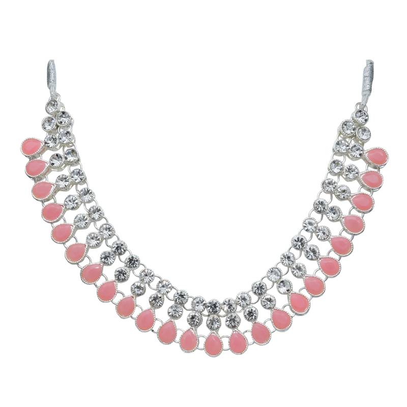 Pink color necklace set with earrings & maang tikka | kundan & agate stone | silver plating