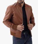 Men's cafe racer tan leather jacket classic design