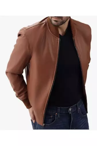 Men's cafe racer tan leather jacket classic design