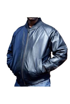 Men's navy blue genuine leather bomber premium finish jacket 1