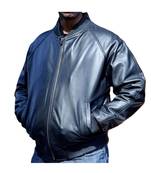Men's navy blue genuine leather bomber premium finish jacket