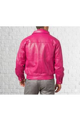 Men's pink leather lambskin bomber everyday wear jacket 2