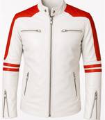 Men's cafe racer white leather fashion outerwear strip jacket