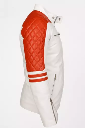 Men's cafe racer white leather fashion outerwear strip jacket