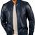 Men's navy blue genuine leather casual style bomber jacket