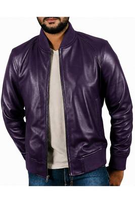 Men's purple leather casual style bomber biker jacket 1