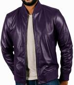 Men's purple leather casual style bomber biker jacket
