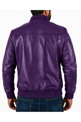 Men's purple leather casual style bomber biker jacket 3