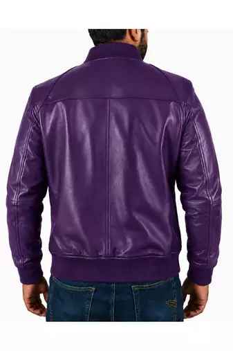 Men's purple leather casual style bomber biker jacket