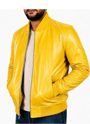 Men's yellow genuine leather casual style bomber biker jacket 2