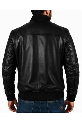 Men's black real genuine leather casual style bomber jacket 3