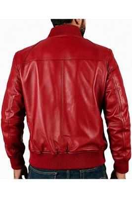 Men's red leather real genuine casual style bomber jacket 2
