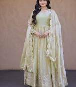 Pista green embroidered fendi silk gwon with dupatta