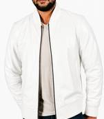 Men's white leather real genuine casual style bomber jacket