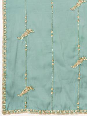 Turquoise silk blend beads embroidery with sequence work saree with unstitch blouse piece for women 6