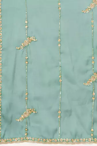 Turquoise silk blend beads embroidery with sequence work saree with unstitch blouse piece for women