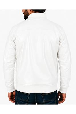 Men's white leather real genuine casual style bomber jacket 2