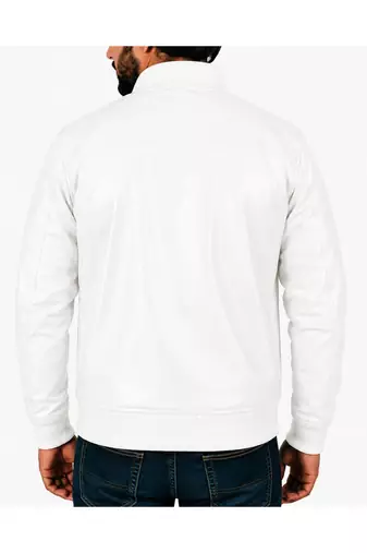 Men's white leather real genuine casual style bomber jacket