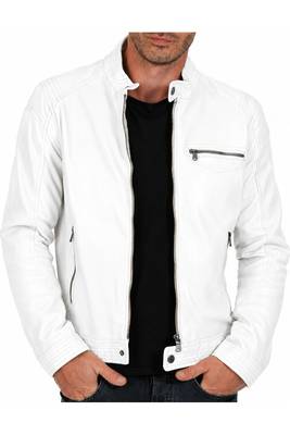Men's cafe racer genuine leather white jacket designer style 1