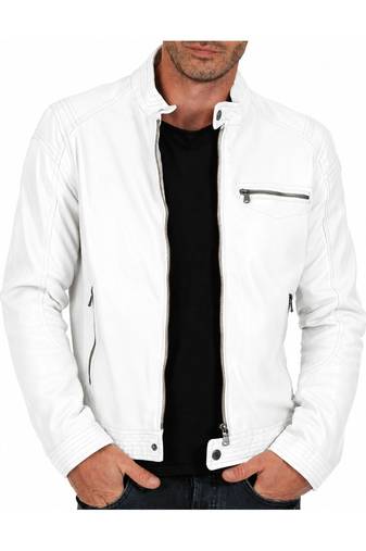Men's cafe racer genuine leather white jacket designer style
