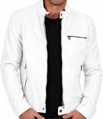 Men's cafe racer genuine leather white jacket designer style