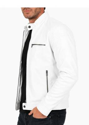 Men's cafe racer genuine leather white jacket designer style 2