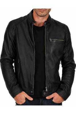 Men's cafe racer genuine leather black jacket iconic look 1