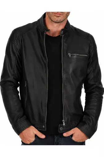 Men's cafe racer genuine leather black jacket iconic look