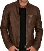 Men's cafe racer brown leather biker jacket urban fashion