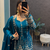 teal color embroidery sequin work satin silk blend kurti palazzo set